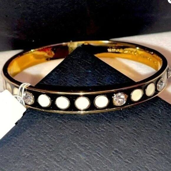 Kate Spade New York Idiom Bangle Bracelet Gold Tone Rhinestone Dotted - Picture 5 of 7